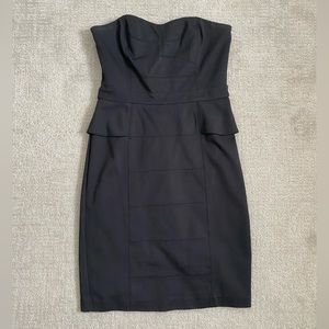 White House Black Market Strapless Black Peplum Midi Dress